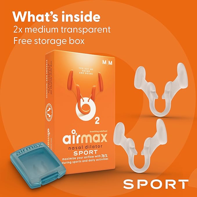 Airmax Unisex Sport Nasal Dilators Two-Pack - Easy, Safe, and Comfortable Breathing Aid - Improves Airflow - Transparent - Medium