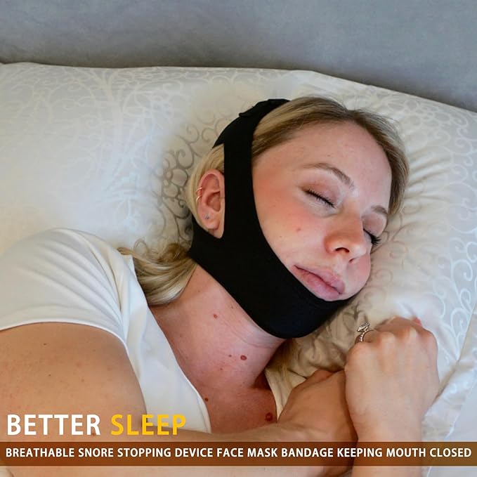 Adjustable Anti Snoring Chin Strap for CPAP Users - Breathable Snore Stopping Device Face Mask Bandage Keeping Mouth Closed - Chin Strap for Snoring for Men and Women (White)