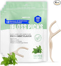 Floss Picks Biodegradable (200pcs) - Natural Dental Floss Picks, Vegan, Sustainable, Reusable, Shred Resistant and Nontoxic Plant-Based Material - Single Thread Mint