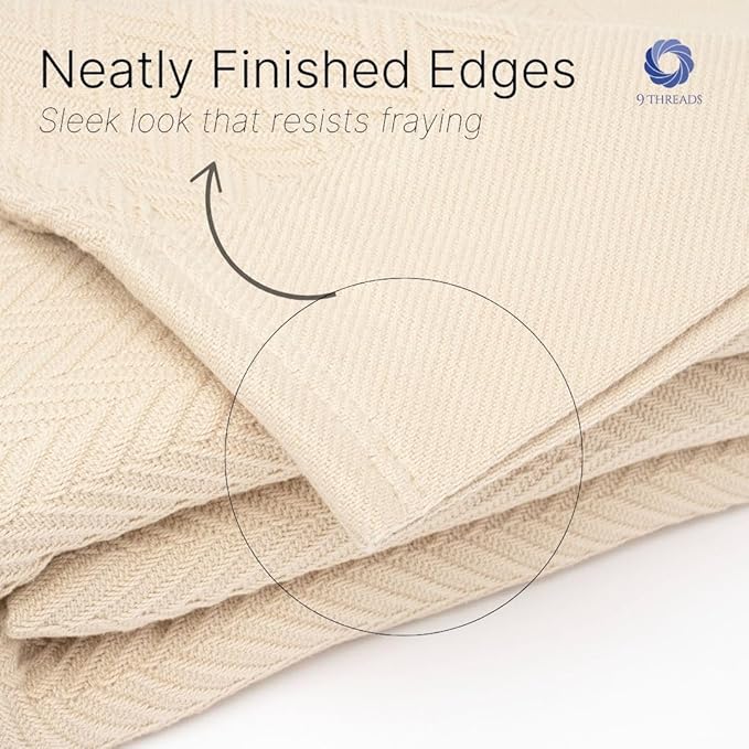 Luxury Cotton Blanket King Size – Soft & Breathable Herringbone Weave – Lightweight All-Season Bed Blanket for Warmth & Comfort – Cozy, Durable
