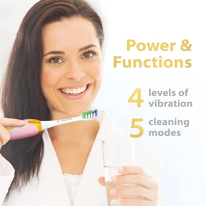 Wagner Stern Ultrasonic whitening Toothbrush with Pressure Sensor. 5 Brushing Modes and 4 Levels of Intensity, 8 Soft bristles, Travel case.