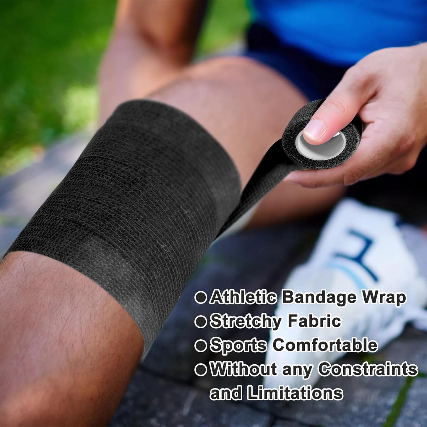 48 Pack Self Adhesive Bandage Wrap, 2” x 5 Yards Cohesive Medical Tape Elastic Grip Tape Black Sports Tape Athletic for Ankle, Wrist Sprains, Pet First Aid (Black)