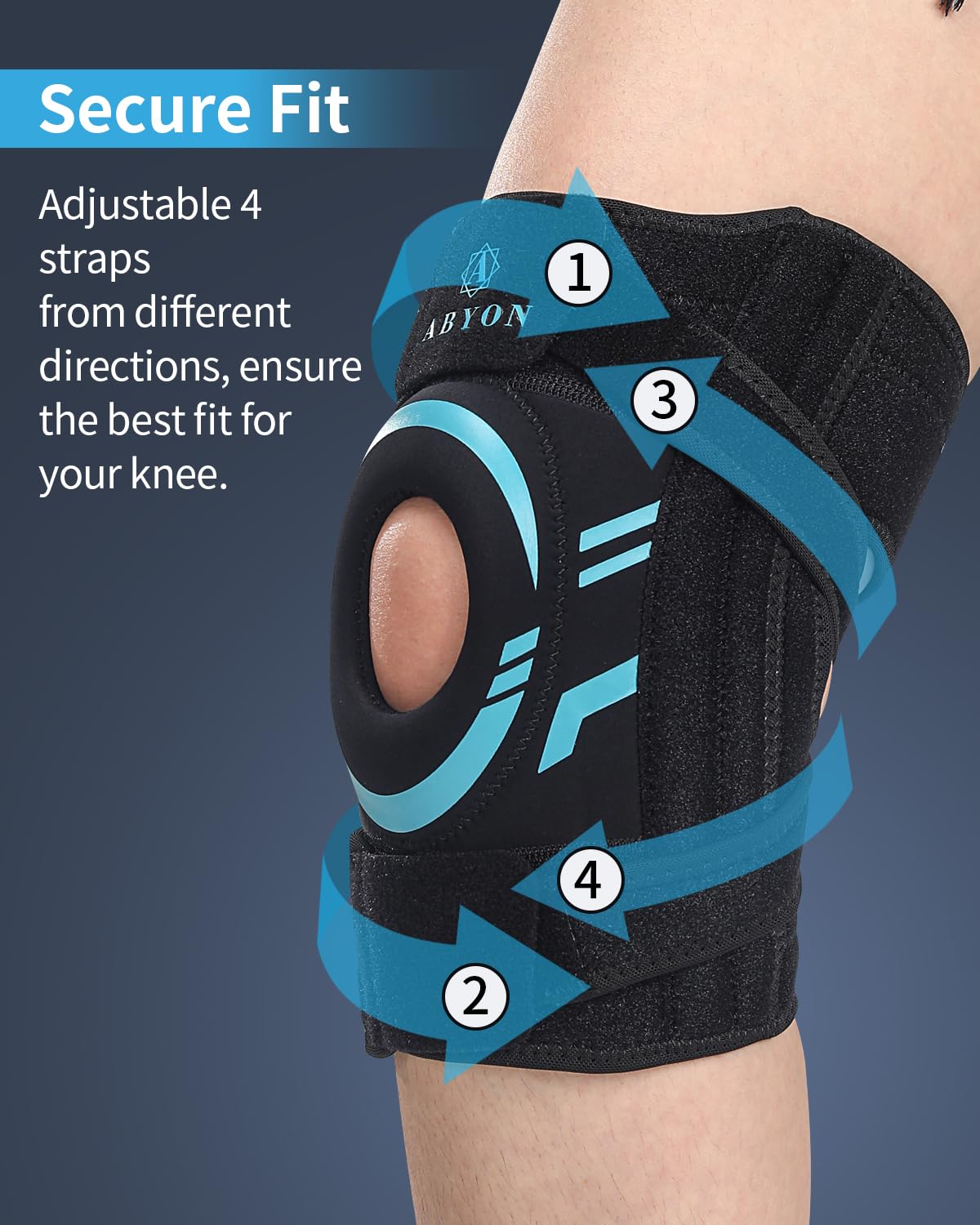 ABYON Knee Brace for Pain Relief, Meniscus Tear, Arthritis, ACL and Joint Support – Open Patella Dual Side Stabilizer Knee Support with Medical-Grade Compression for Men and Women - Please Check How To Size Video