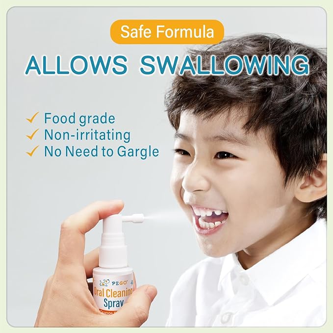 PEGO Kids Oral Spray - Toddler Toothpaste Helper for Fresh Breath, Fruit-Flavored, Probiotic Mouth Spray,Fluoride Free for Newborn to 12 Years (40ml*1, Orange)