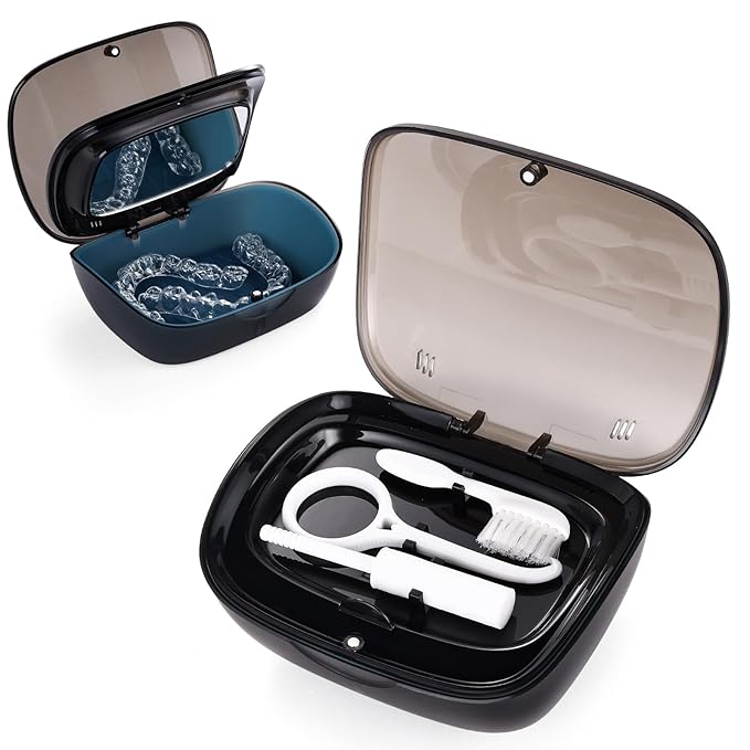 Double Layer Aligner Case Retainer Case With Mirror, Retainer Holder With Remover Tool And Cleaning Brush With Vent Holes Compatible With Aligner Case, Retainer Case,Orthodontic Supplies Case