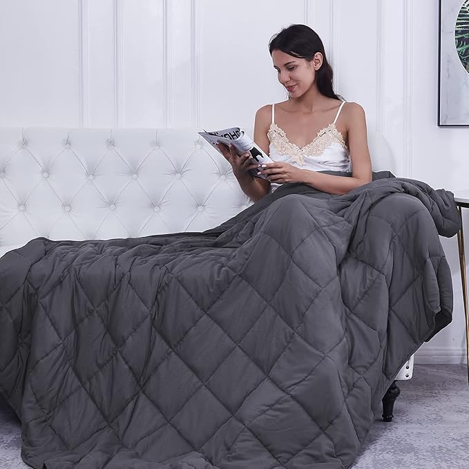 L'AGRATY Weighted Blanket Queen Size (Dark Grey, 60''x80'' | 25 lbs) Cooling Breathable Heavy Blanket with Glass Beads for Adults