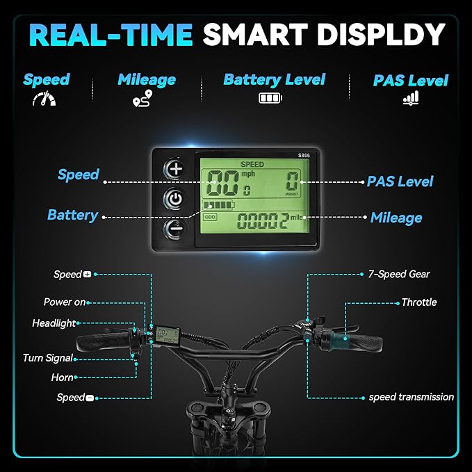 750W Electric Bike for Adults, 20" Fat Tire Electric Dirt Bike with 48V 13AH Removable Battery, Max 25 MPH & 35+Miles, LCD Display, Full Suspension Ebike for Snow/Beach/Mountains/Road
