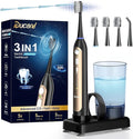Electric Toothbrush with Water Flosser Combo- Wireless Charging Flossing Toothbrush- All in One Sonic Toothbrush with 3 Modes & 5 Flosses- Portable & Powerful Water Flosser for Teeth Cleaning,Travel