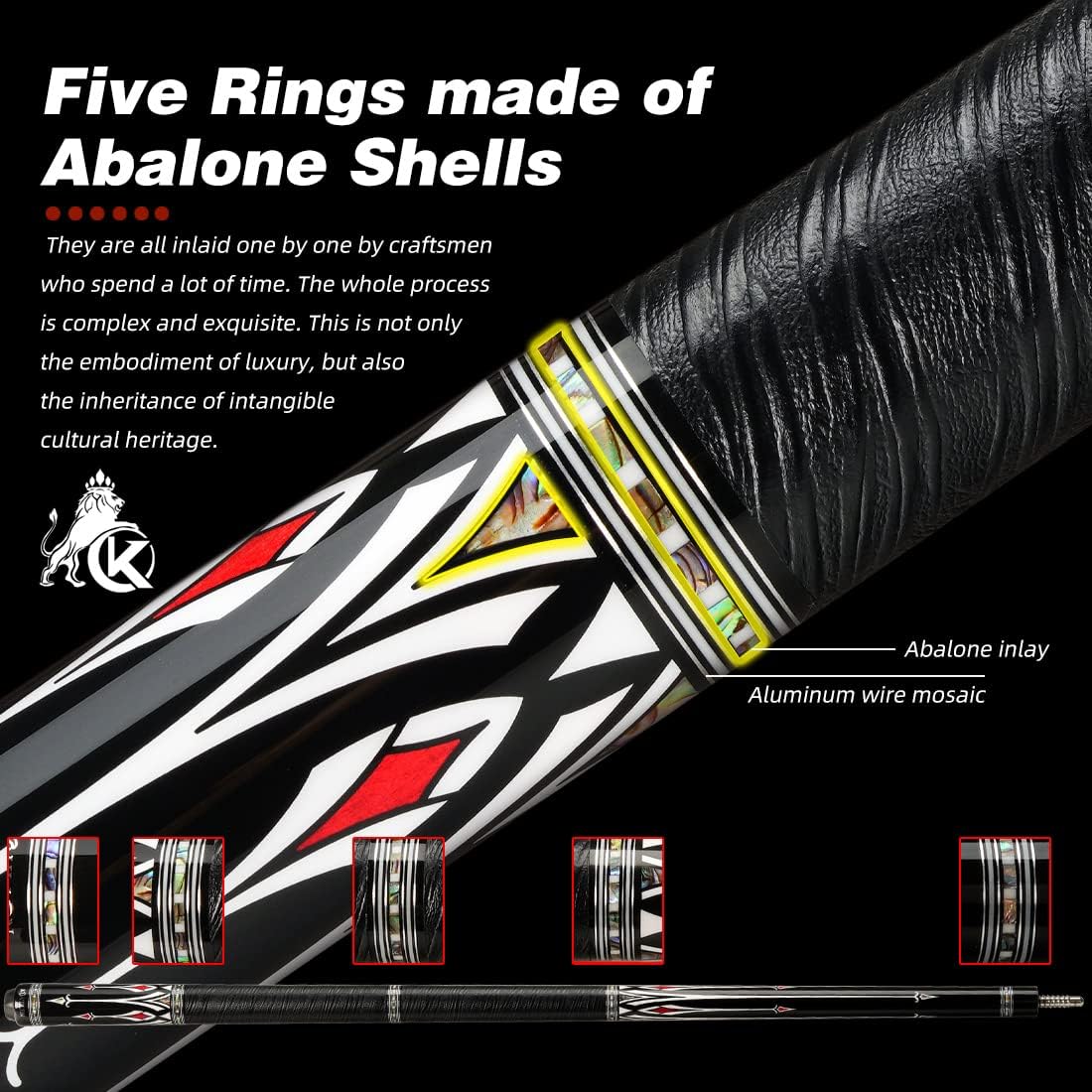 KONLLEN Carbon Fiber Pool Cue Stick Low Deflection Hand-Made Inlay Billiard Cue Ultra-Smooth Professional Feeling Billiard Pool Cue Sticks for Adults