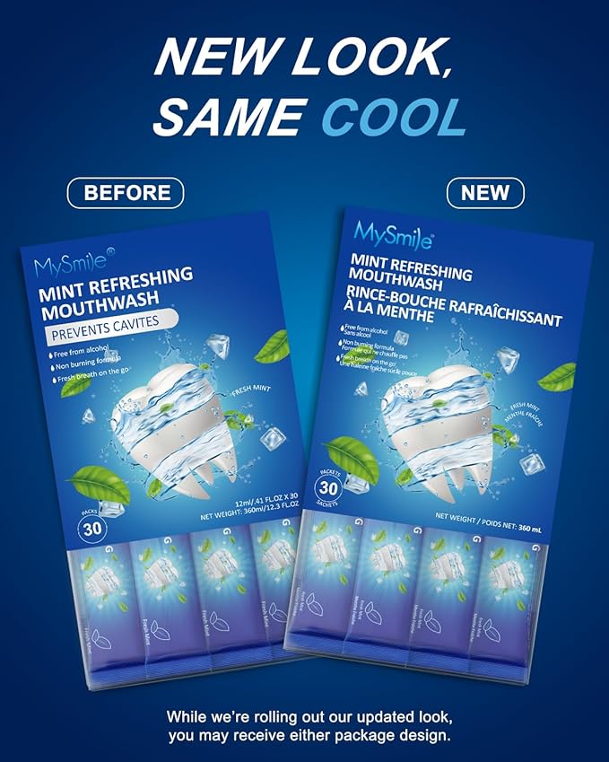 MySmile Mouthwash Alcohol Free, Mouth Wash for Adults, Travel Mouthwash Helps Kill 99% of Bad Breath Germs, Prevents Cavities, Fluoride Free, Fresh Mint, 30 Uses (0.41 Fl Oz (Pack of 90))