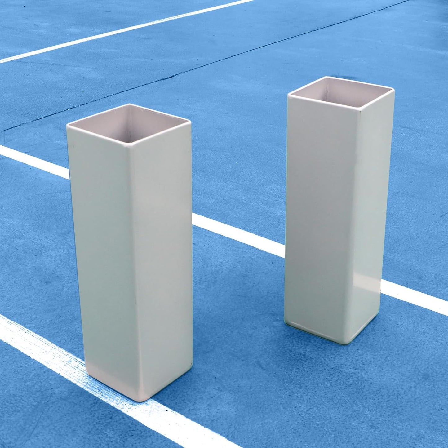 In Ground Tennis Net Set, 4'' Square Aluminum Alloy Posts and Heavy Duty Double-Layer Tennis Net, Unique Built-in Winder Design, Sturdy and Durable, Follows ITF Standards