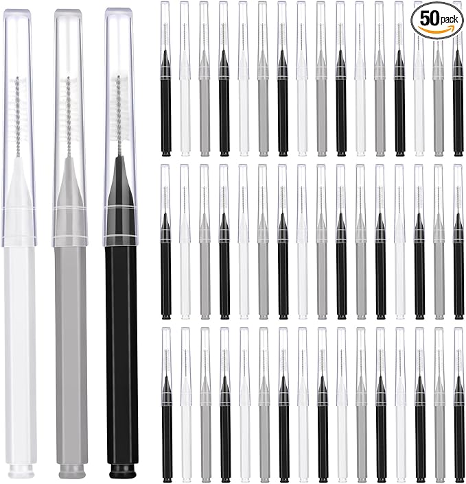 Patelai 50 Pieces Interdental Brush for Cleaner Braces Brush Toothpick Dental Tooth Flossing Head Oral Dental Hygiene Flosser Toothpick Cleaners Tooth Cleaning Tool(Black, White, Gray)