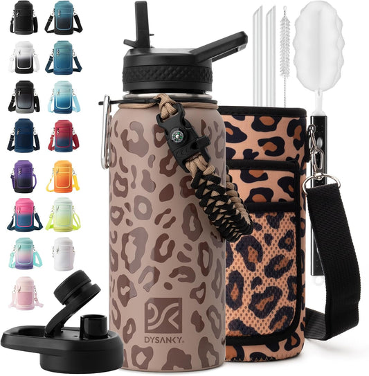 Insulated Water Bottle | Thickened Stainless Steel Vacuum Metal | Portable Sports Water Jug for Gym and Hiking with Straw, Carrier Bag, Handle Strap | BPA-Free 32 oz