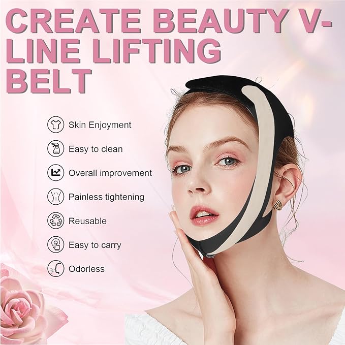 Chin Strap for Sleeping,Anti Snoring Chin Strap for CPAP Users,V-Line Lifting Mask,Adjustable and Breathable Chin Strap-Keep Mouth Closed for Effectively Reduce Snoring (Black-White)