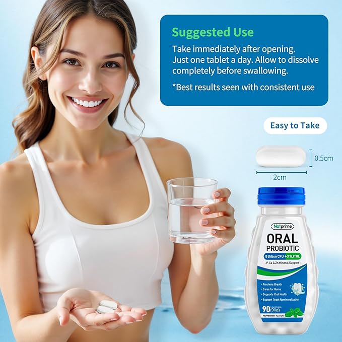 Oral Health Probiotics for Mouth Bad Breath - 8 Billion CFU 6 Strains with Prebiotics & Ca, Dental Probiotics for Teeth and Gums, Fresh Breath, 90 Mouth Probiotic Lozenges for Adults (Mint)