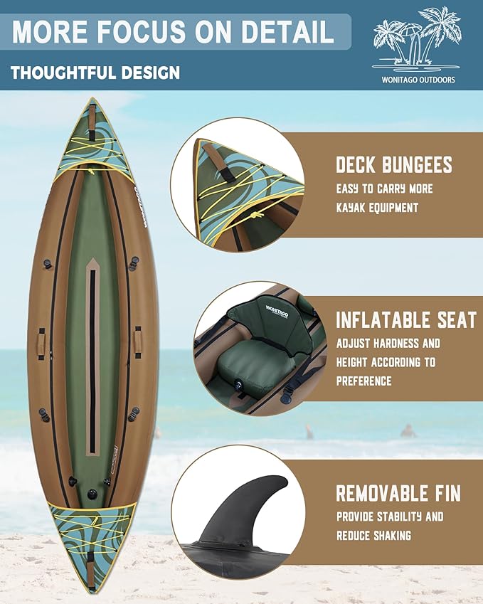 Inflatable Kayak, Portable Ripstop Oxford Cloth Recreational Touring Kayak with Fiberglass Kayak Paddle, Hand Pump and Carrying Bag, 1/2 Person