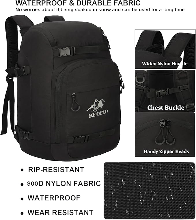 KEOFID 50L Ski Boot Bag Backpack, Waterproof Ski Bag, Travel Backpack for Ski Helmet, Snowboard
