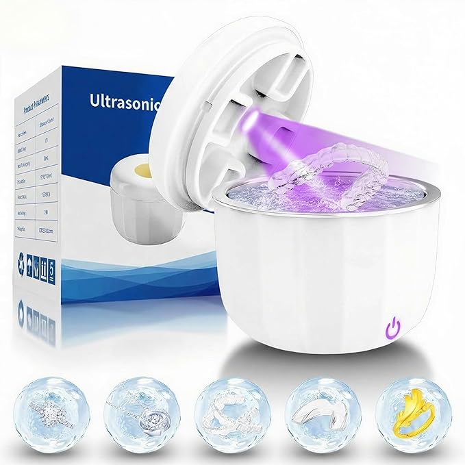 Portable Ultrasonic Retainer Cleaner,Cleans with just water,42kHz Mini Cleaning Machine for all Dental Appliances,Jewelry,Diamonds,Aligner,Whitening Trays,Night Dental Mouth Guard((2025Upgraded))