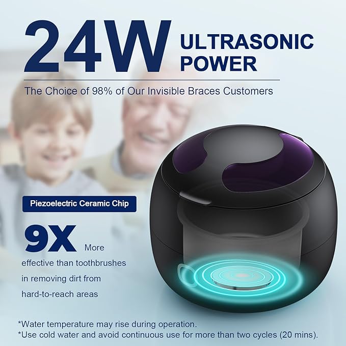 Upgraded Ultrasonic Retainer Cleaner, 45kHz Retainer Cleaner Machine for Denture Cleaner, Retainer Cleaner, Mouth Guard Cleaner, Night Guard Cleaner, Denture Cleaner with 200ML Dental Cleaning Pod