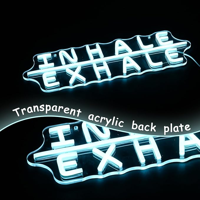 "Inhale Exhale" Neon Sign Yoga Neon Signs Letter Led Neon Sign Blue LED Neon Lights for Yoga Room Pilates Studio Bedroom Gym Decoration