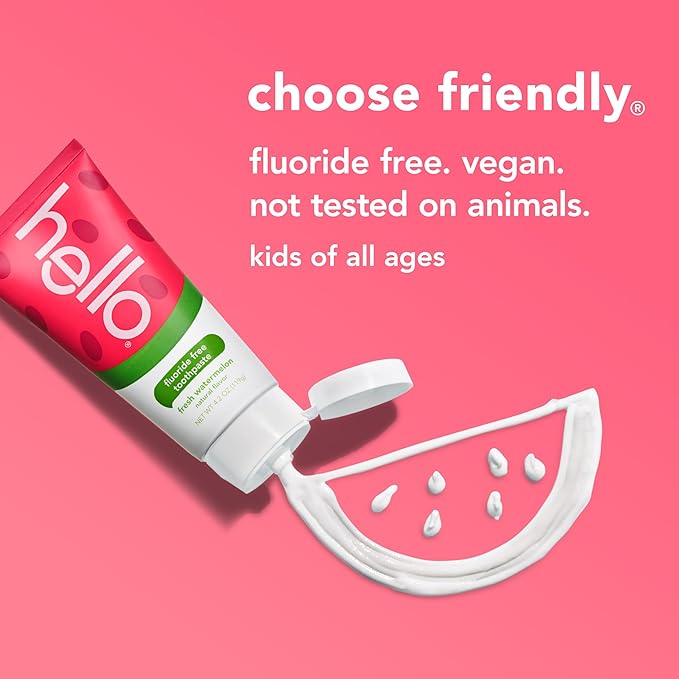 Hello Natural Watermelon Flavor Baby & Kids Fluoride Free Toothpaste, Vegan, SLS Free, Gluten Free, Safe to Swallow for Baby and Toddlers, 4.2 Ounce (Pack of 12)