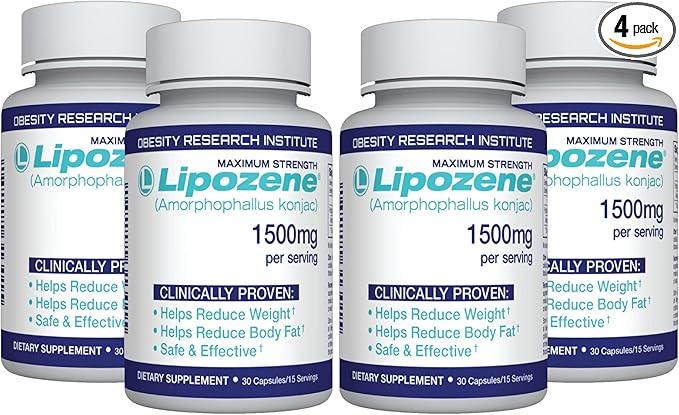 Lipozene Diet Pills - Weight Loss Supplement - 4 Bottles of 30 Capsules Each, a Total of 120 Capsules!