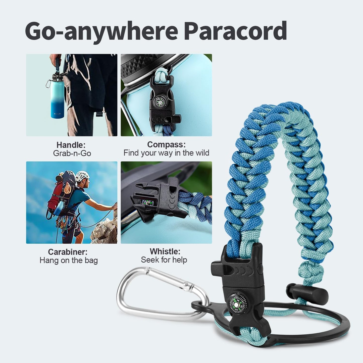 40 oz Insulated Water Bottle with Straw (Cold for 48 Hrs), Stainless Steel Triple Wall Vacuum Sports Water Jug, Leakproof Hydro Cup Flask with Paracord Handle & Straw Spout Lids & DIY Stickers