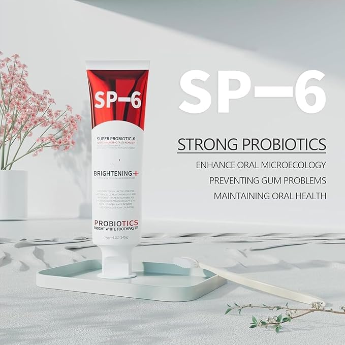 SP-6 Probiotic Whitening Toothpaste, Enhanced Formula with 6 Probiotics for Teeth Whitening and Gum Health, Enamel-Safe, Fluoride-Free, Fresh Mint Flavor, 4.6oz (3)