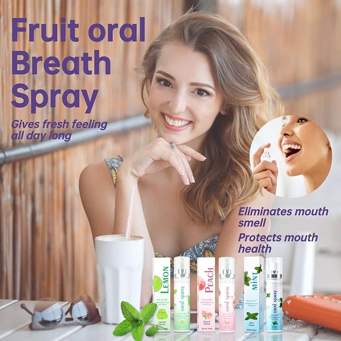 3PCS Oral Breath Spray, Natural Fresh Fruit Breath Freshener Spray Bad Breath Treatment for Adults, Portable Mint Dry Mouth Spray Freshener for Bad Breath Oral Odor Care, 0.68 fl.oz/Bottle