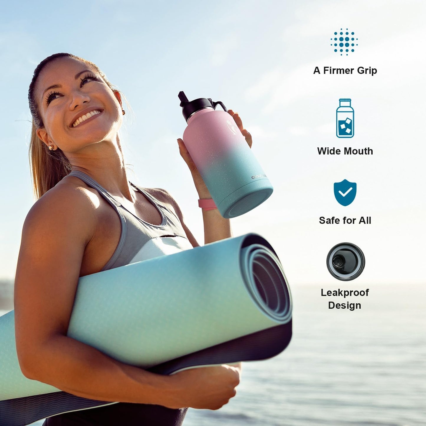 64 oz Water Bottle Insulated with Straw&3 Lids, Coolflask Half Gallon Water Jug Galaxy Large Metal Stainless Steel Vacuum flask for Gym, Sports and Travel, Keep Cold 48H Hot 24H, Blooming Cherry