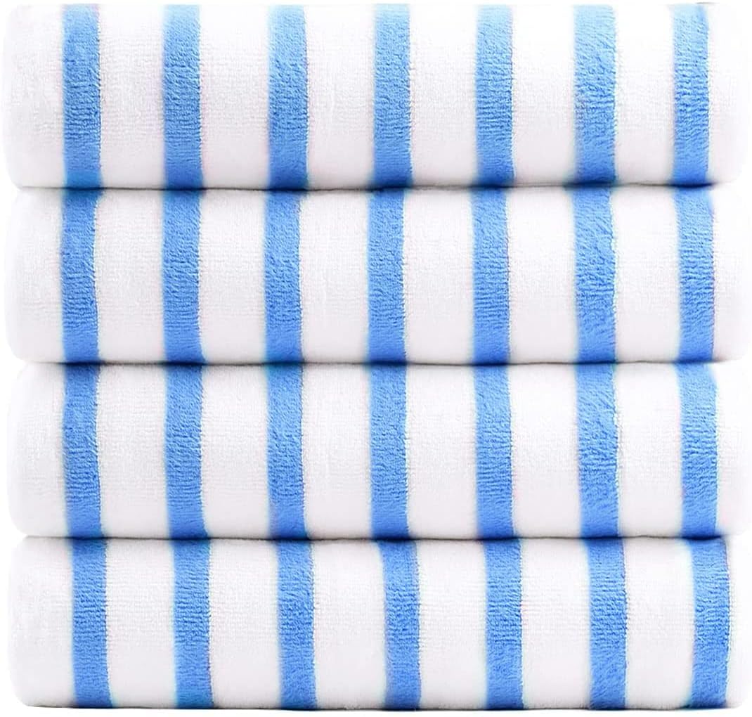 JML Microfiber Towels, Bath Towel Sets (4 Pack, 27" x 55") - Extra Absorbent, Fast Drying, Multipurpose for Bath, Swimming, Fitness, Sports, Yoga,Stripe Blue