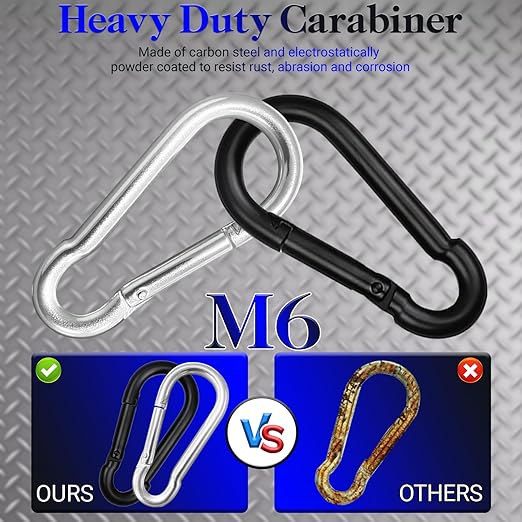 100Pcs 2.36" Spring Snap Hook Carabiners, M6 Galvanized Steel Black Small Carabiner Clip, Keychain Clip, Quick Link Key Chain for Hammock Swing Set Outdoor Travel, Camping, Fishing, Hiking