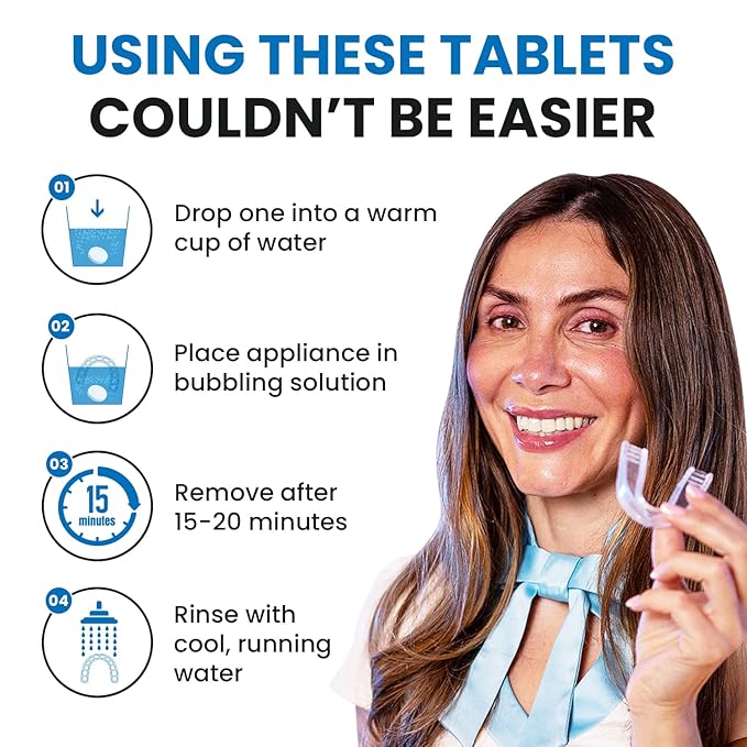 60 units Retainer Cleaner and Denture Cleaning Tablets - Mouthguard Cleaner and Denture Cleaner Tablets Remove Plaque, Odors and Stains from Aligners, Night Guard and Removable Dental Appliances