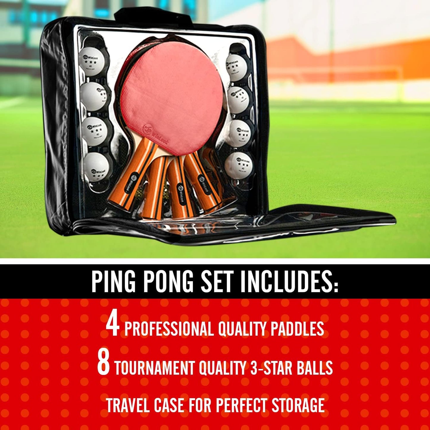 JP WinLook Ping Pong Paddles Sets - Portable Table Tennis Paddle Set with Ping Pong Paddles Professional Case & Ping Pong Balls - Premium Table Tennis Racket Player Set for Indoor & Outdoor Games