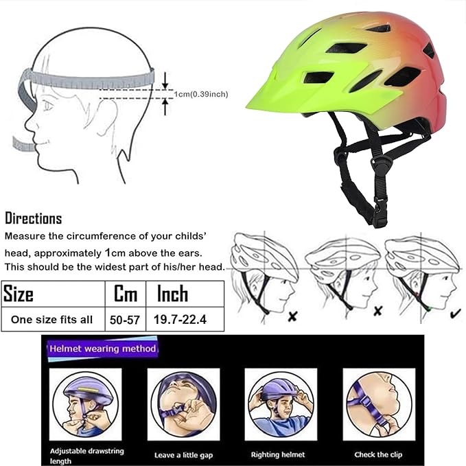Kids Bike Helmet,Bavilk Kids Boys Girls Bike Helmets with LED Light Detachable Visor Children Youth Teen Multi-Sport for Skating Cycling Scooter Skateboard Adjustable & Lightweight 19.7"-22.4"