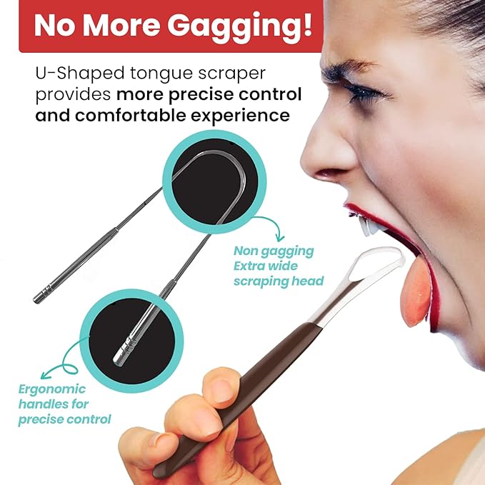 [2 pack] KN FLAX Tongue Scraper [Medical Grade] Reduce Bad Breath Maintains Oral Care 100% BPA Free Metal Tongue Scraper, Tongue Cleaner for Adults and Kids, Easy to Use with Non-Synthetic Handle