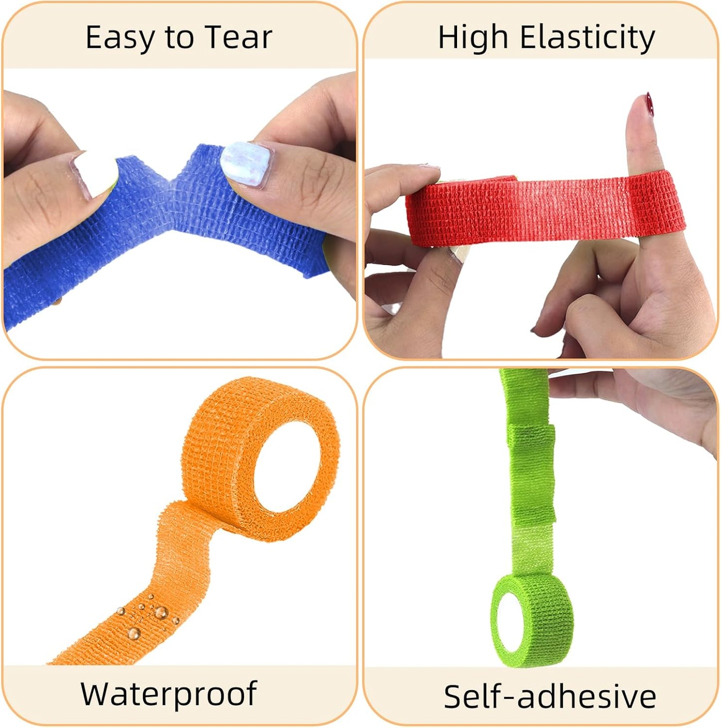 12 Pack 1 Inches Self Adhesive Bandage Wrap,Elastic Wrap,Athletic Tape,Finger Tape,Breathable Cohesive Bandage,for Sports,Wrist,Ankle,Knee,Finger(5 Yards,12 Colors)