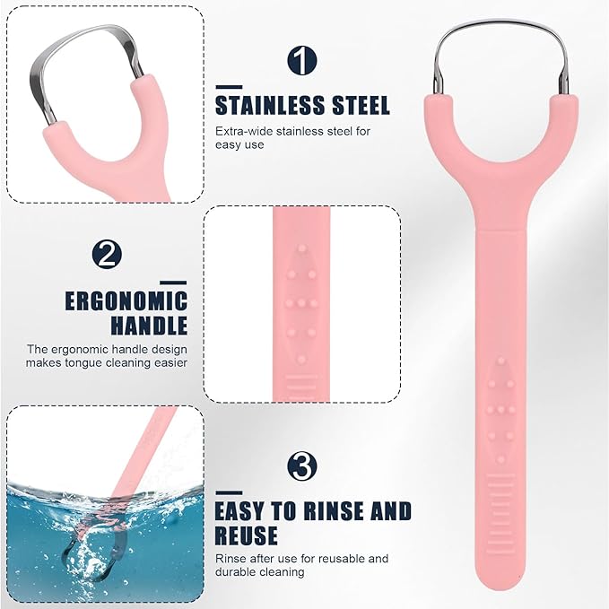5pcs Colorful Tongue Scraper, Portable Tongue Cleaner with Ergonomic Handle Stainless Steel & Plastic Tongue Scraper for Adults Kids (5 Colors)