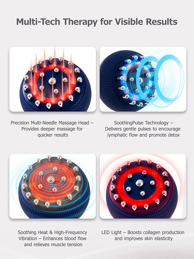 Lymphatic Drainage Massager & Anti Cellulite Massage Tool, Reduce Stretch Marks & Cellulite, for Legs, Arms & Belly, Body Sculpting Machine with Microcurrent, Light, Heat & Vibration,Blue