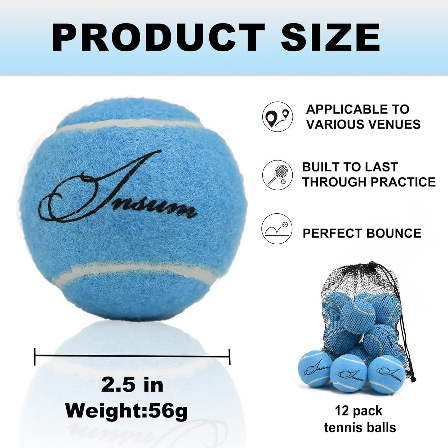 LITIAN 12 Pack Practice Tennis Balls for Beginners – High Elasticity Bulk Tennis Balls for Dog Training, Fetch & Play, with Mesh Carry Bag