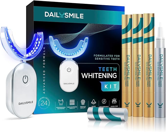 Teeth Whitening Kit with LED - Formulated for Sensitive Teeth, Hands-Free, Waterproof LED Light and 4 Gel Pens, Instant Results