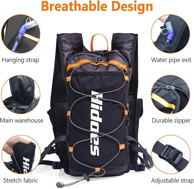 Hydration Backpack with 2L Hydration Bladder, Touch Phone Pocket, Compass, Whistle, Lightweight Breathable Reflective Running Water Backpack for Hiking Hydration Pack for Running Cycling