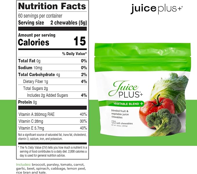 Juice Plus+ Fruit, Vegetable & Berry Blend Soft Chews (Chewables) - 30 Plant-Based Ingredients! Vegan Gummies for Kids & Adults - Gluten-Free, Non-GMO - Prepacked 3 Pouches - 30 Adult Servings Each