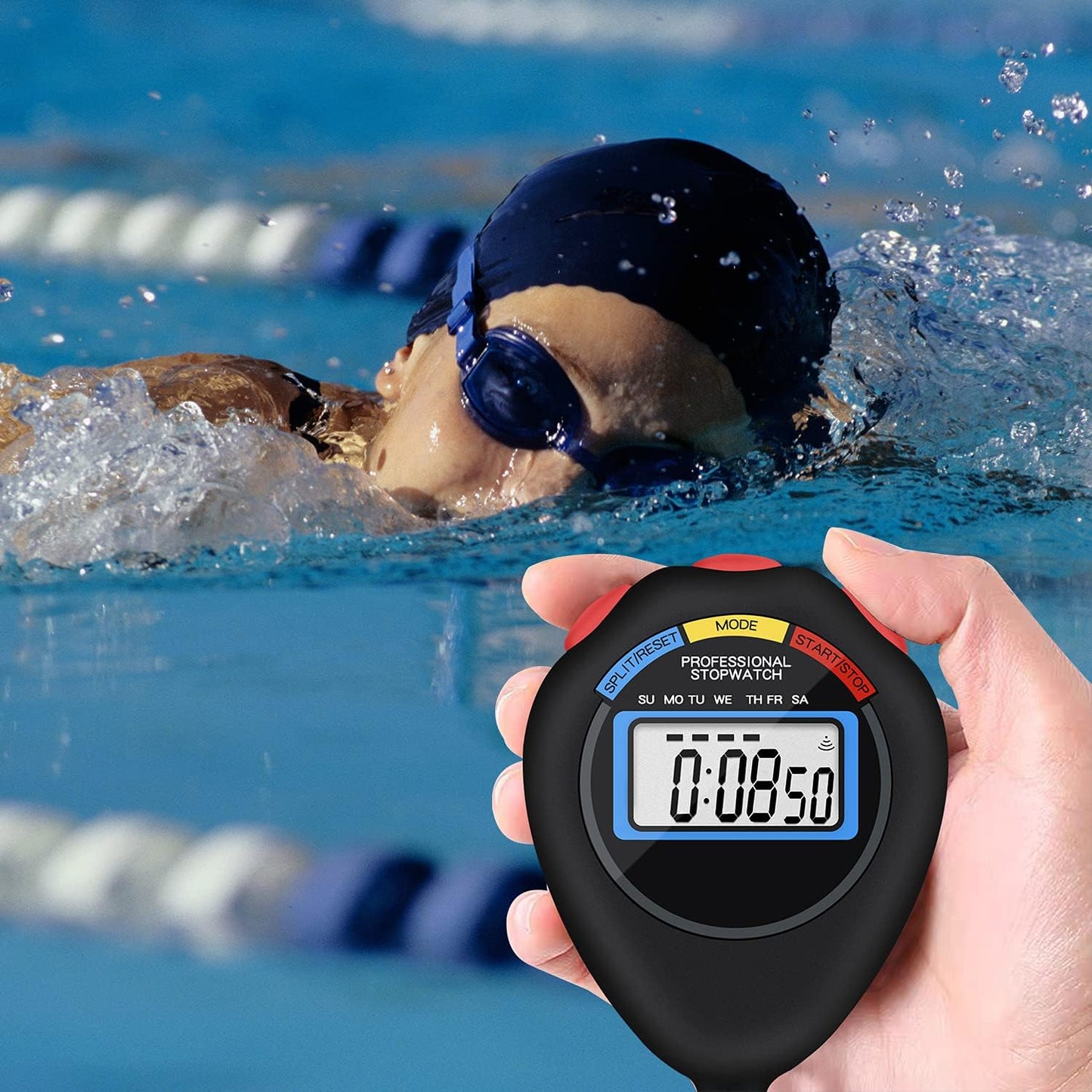 6 Pack Multi-Function Electronic Digital Sport Stopwatch Timer, Large Display with Date Time and Alarm Function,Suitable for Sports Coaches Fitness Coaches and Referees（Black）