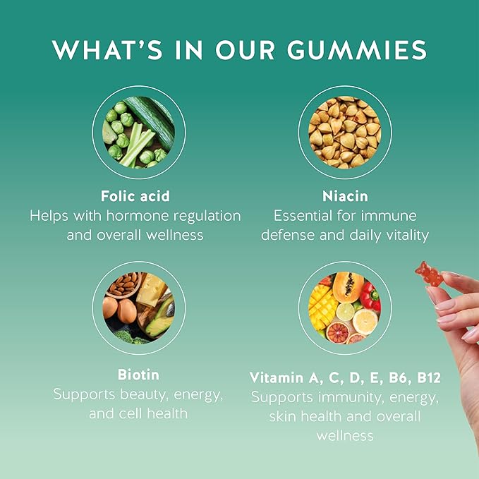 Immune Support Gummies – Vitamin C, D, B6 & B12 – Daily Immune Boost – Vegan, Naturally Flavored (60 Gummies)