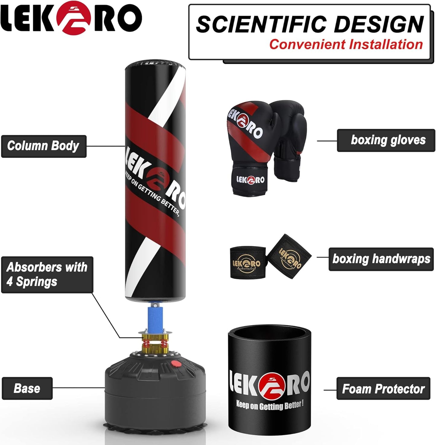 LEKÄRO Freestanding Punching Bag with Boxing Gloves, Heavy Boxing Bag with Stand for Adult Kids, Standing Kickboxing Bag