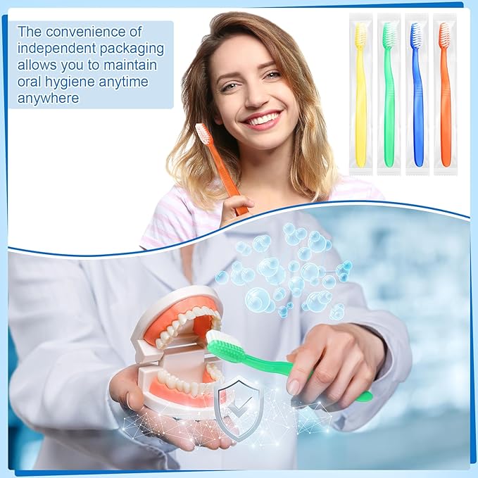100 Pcs Prepasted Disposable Toothbrushes Bulk Individually Wrapped Pre Pasted Soft Bristle Set Travel Colorful Toothbrushes for Homeless Gift Hotel Camping Travel