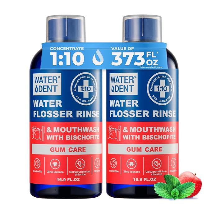 Concentrated Water flosser Rinse & mouthwash Gum Care | Add to Water Flosser | Apple Mint| Alcohol and Fluoride Free. Made in USA| Pack of 2 = 33.8 fl.oz | WATER DENT