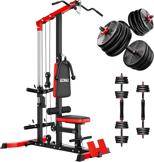 LS01 LAT Pulldown Machine, LAT Row Cable Machine with AB Crunch, LAT Tower with Cable Row Attachments, 3 in 1 Pulley Stations for Home Gym