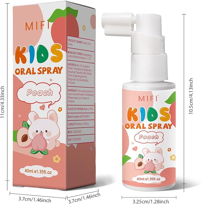 PEGO Kids Oral Spray - Fresh Breath for Children & Toddlers, Fruit-Flavored Oral Care Spray, Easy to Use, Perfect for Home & Travel for Baby's Daily Oral Care (1Pack, Peach)